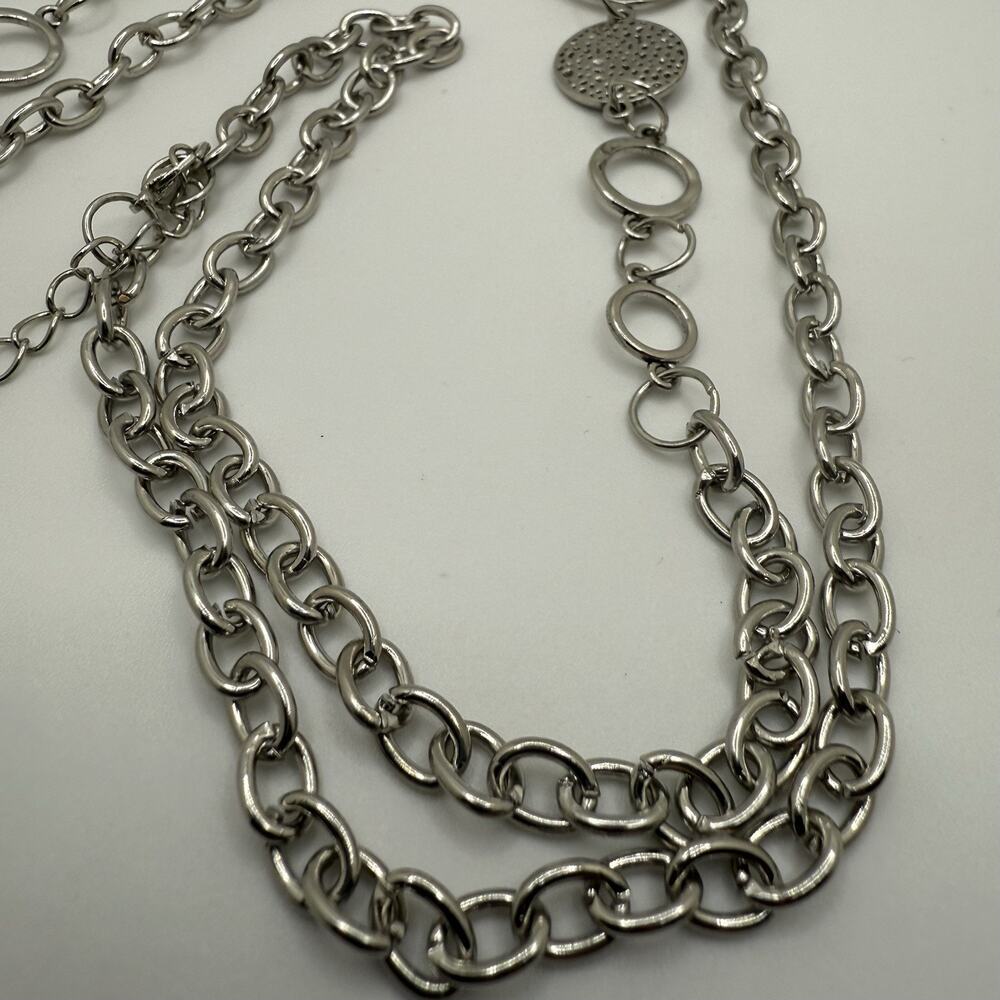 Silver Tone Necklace Faux Pink Pearl Heart Charm Long‎ 40” + 3” Extender - Picture 4 of 10